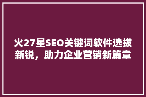 火27星SEO关键词软件选拔新锐，助力企业营销新篇章