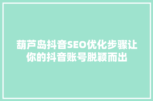 葫芦岛抖音SEO优化步骤让你的抖音账号脱颖而出