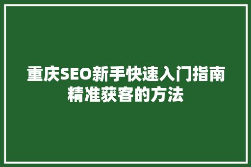 重庆SEO新手快速入门指南精准获客的方法