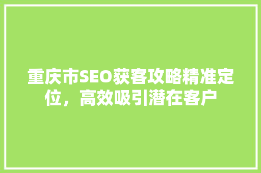 重庆市SEO获客攻略精准定位，高效吸引潜在客户