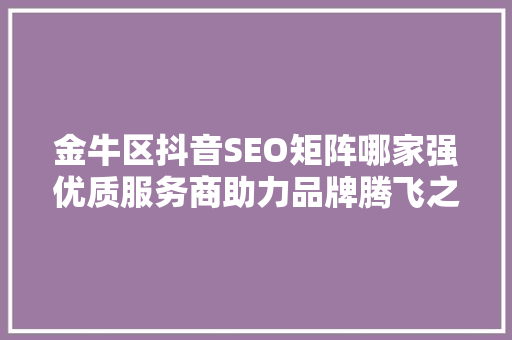 金牛区抖音SEO矩阵哪家强优质服务商助力品牌腾飞之路