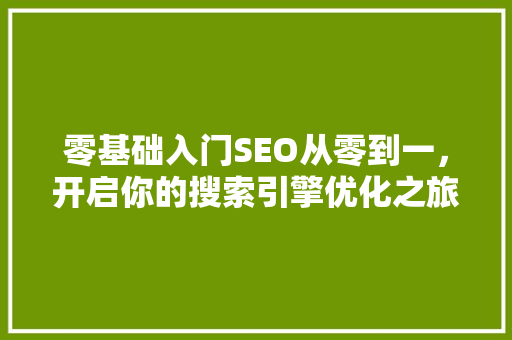 零基础入门SEO从零到一，开启你的搜索引擎优化之旅