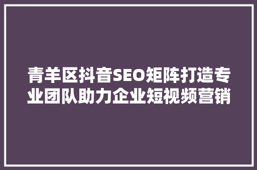 青羊区抖音SEO矩阵打造专业团队助力企业短视频营销新高度