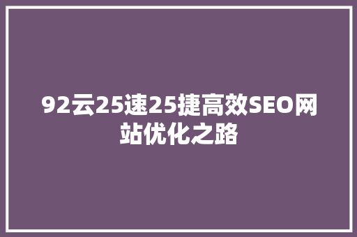 92云25速25捷高效SEO网站优化之路