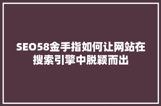 SEO58金手指如何让网站在搜索引擎中脱颖而出