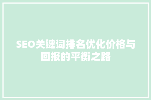 SEO关键词排名优化价格与回报的平衡之路