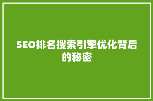 SEO排名搜索引擎优化背后的秘密
