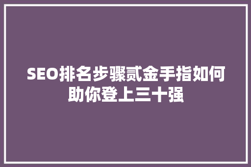 SEO排名步骤贰金手指如何助你登上三十强