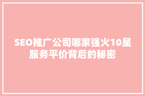 SEO推广公司哪家强火10星服务平价背后的秘密