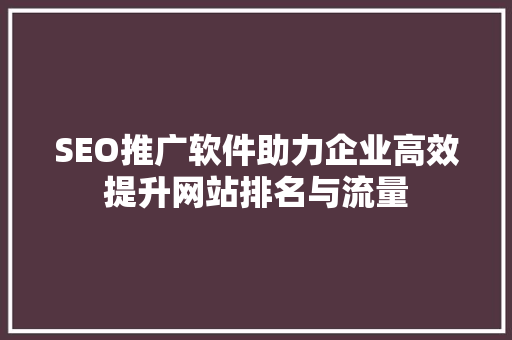 SEO推广软件助力企业高效提升网站排名与流量