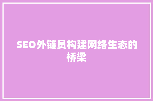 SEO外链员构建网络生态的桥梁