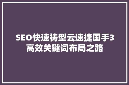 SEO快速祷型云速捷国手3高效关键词布局之路