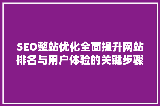 SEO整站优化全面提升网站排名与用户体验的关键步骤