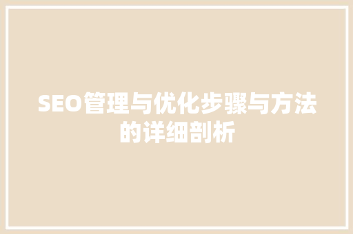 SEO管理与优化步骤与方法的详细剖析