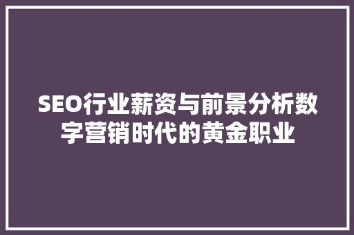 SEO行业薪资与前景分析数字营销时代的黄金职业