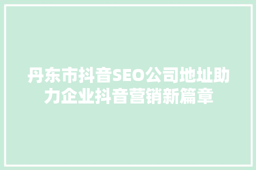丹东市抖音SEO公司地址助力企业抖音营销新篇章