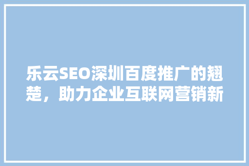 乐云SEO深圳百度推广的翘楚，助力企业互联网营销新高度