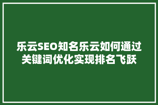 乐云SEO知名乐云如何通过关键词优化实现排名飞跃