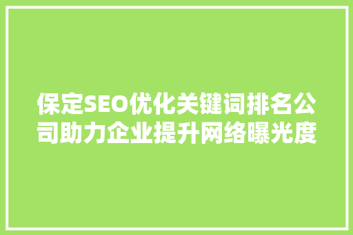 保定SEO优化关键词排名公司助力企业提升网络曝光度，抢占市场先机