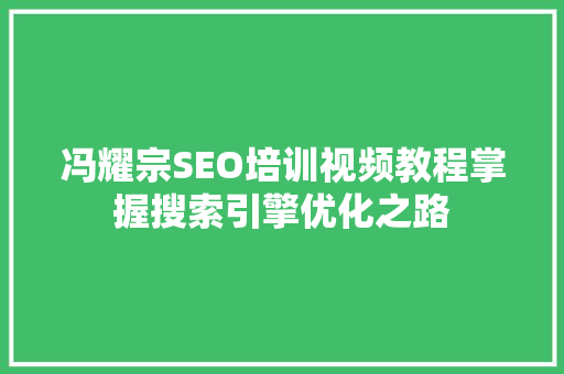 冯耀宗SEO培训视频教程掌握搜索引擎优化之路