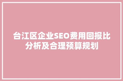 台江区企业SEO费用回报比分析及合理预算规划