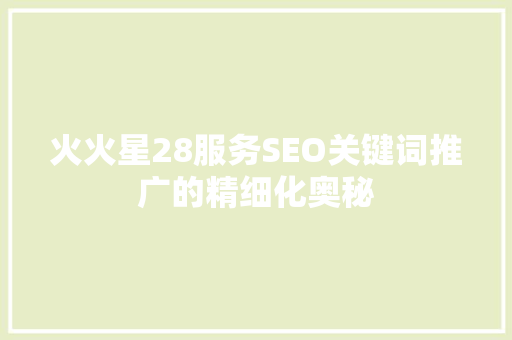 火火星28服务SEO关键词推广的精细化奥秘