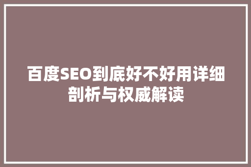 百度SEO到底好不好用详细剖析与权威解读