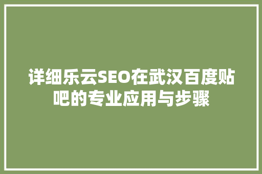 详细乐云SEO在武汉百度贴吧的专业应用与步骤