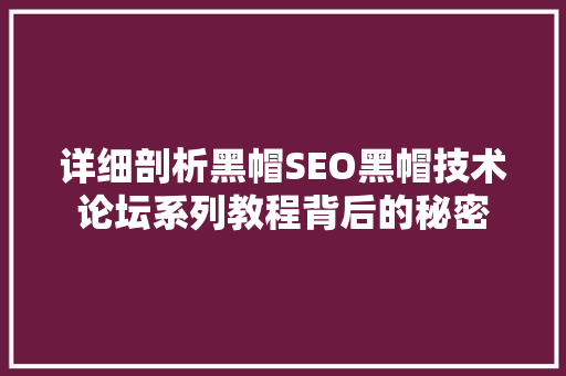 详细剖析黑帽SEO黑帽技术论坛系列教程背后的秘密