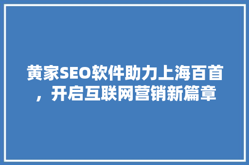 黄家SEO软件助力上海百首，开启互联网营销新篇章