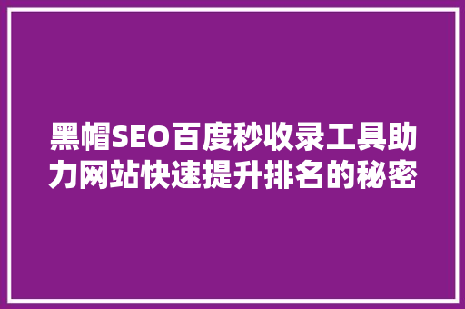 黑帽SEO百度秒收录工具助力网站快速提升排名的秘密武器