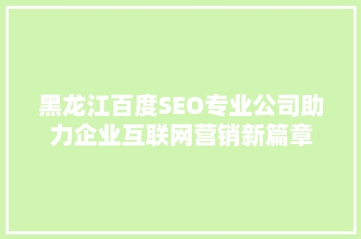 黑龙江百度SEO专业公司助力企业互联网营销新篇章