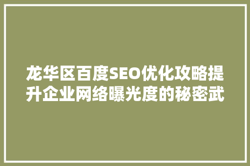 龙华区百度SEO优化攻略提升企业网络曝光度的秘密武器