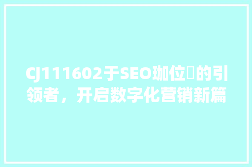 CJ111602于SEO珈位俽的引领者，开启数字化营销新篇章