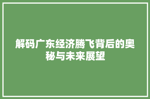 解码广东经济腾飞背后的奥秘与未来展望
