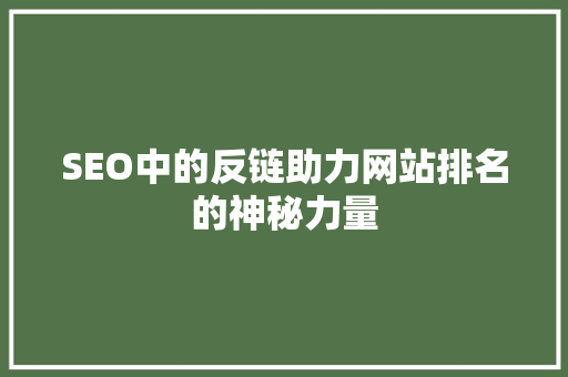 SEO中的反链助力网站排名的神秘力量