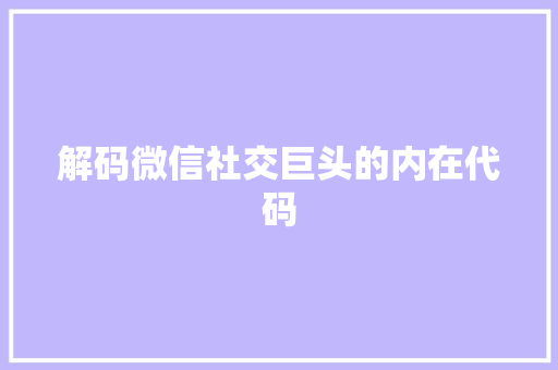 解码微信社交巨头的内在代码