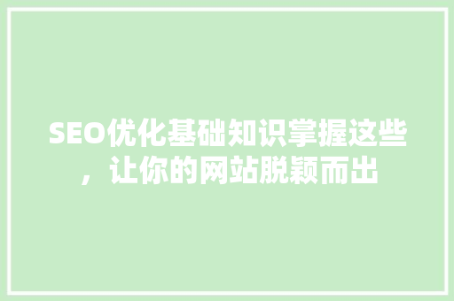 SEO优化基础知识掌握这些，让你的网站脱颖而出
