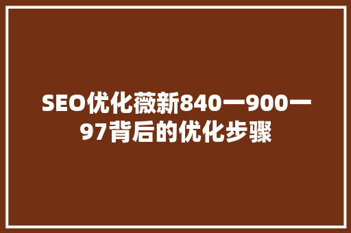 SEO优化薇新840一900一97背后的优化步骤