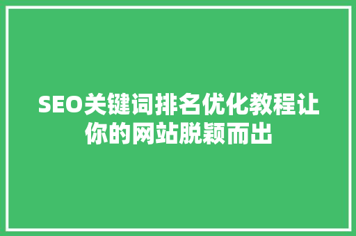 SEO关键词排名优化教程让你的网站脱颖而出