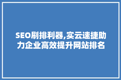 SEO刷排利器,实云速捷助力企业高效提升网站排名