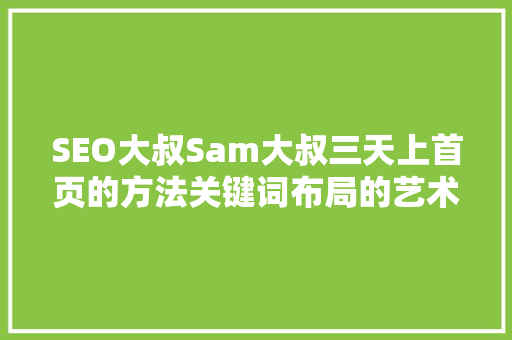 SEO大叔Sam大叔三天上首页的方法关键词布局的艺术