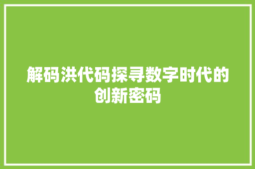 解码洪代码探寻数字时代的创新密码