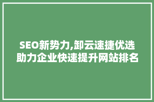 SEO新势力,卸云速捷优选助力企业快速提升网站排名
