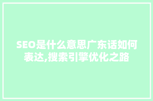 SEO是什么意思广东话如何表达,搜索引擎优化之路