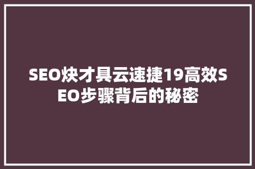 SEO炔才具云速捷19高效SEO步骤背后的秘密