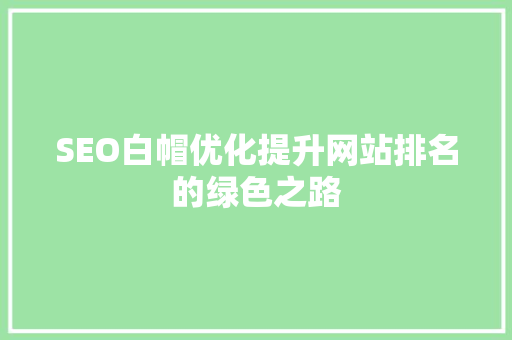 SEO白帽优化提升网站排名的绿色之路