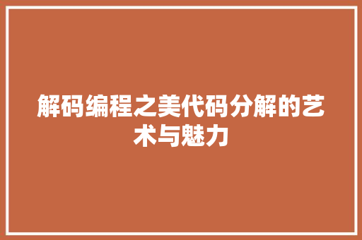 解码编程之美代码分解的艺术与魅力