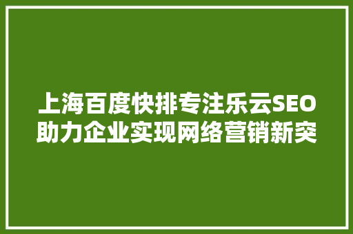 上海百度快排专注乐云SEO助力企业实现网络营销新突破