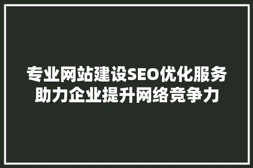 专业网站建设SEO优化服务助力企业提升网络竞争力